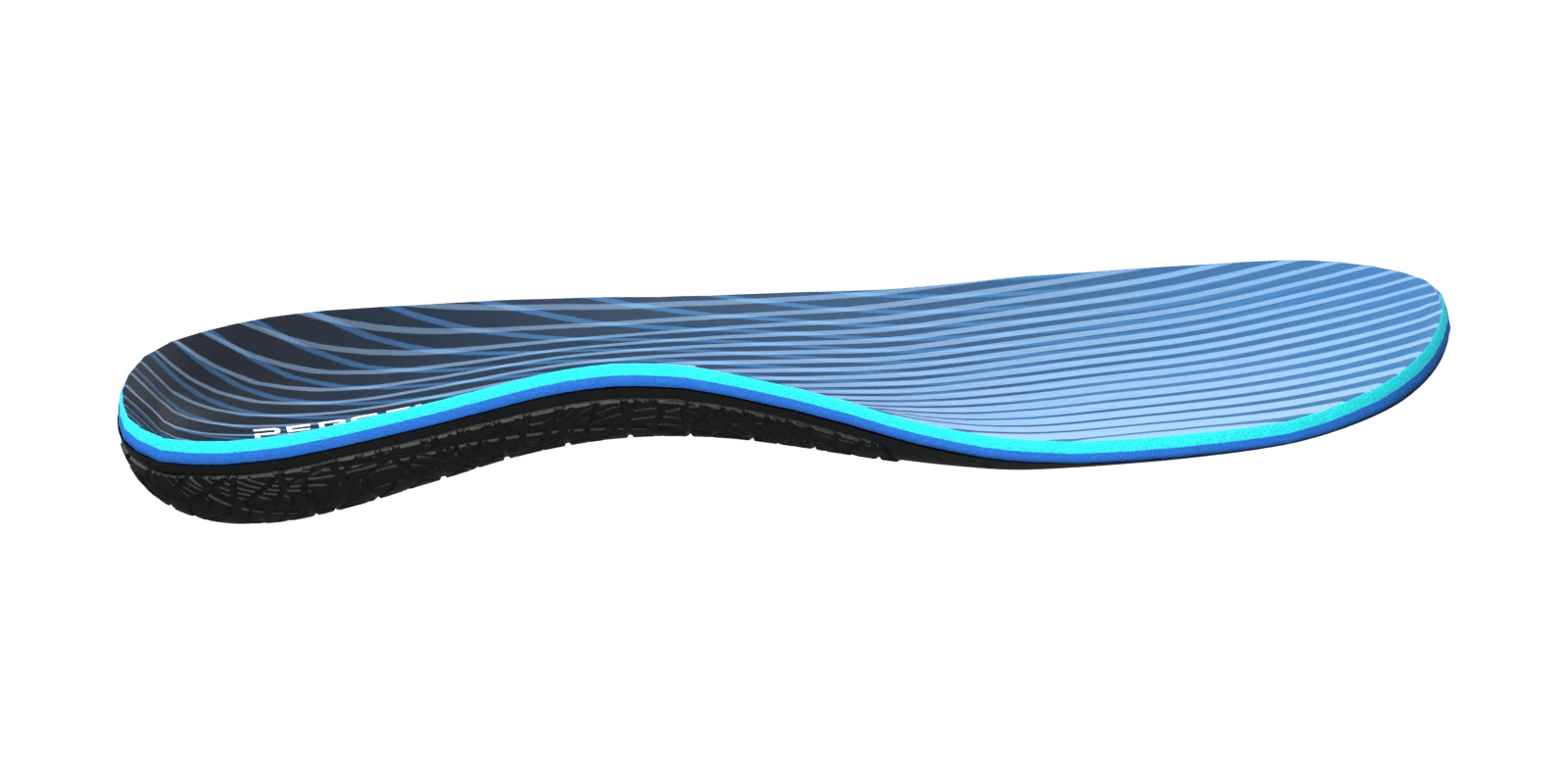 Fusion side profile showing the cushioning above a connected frame that curves beneath the arch and around the heel