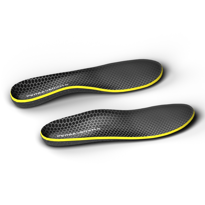 HoneyComb insoles with yellow cushioning and a connected sculpted support frame, pair view.