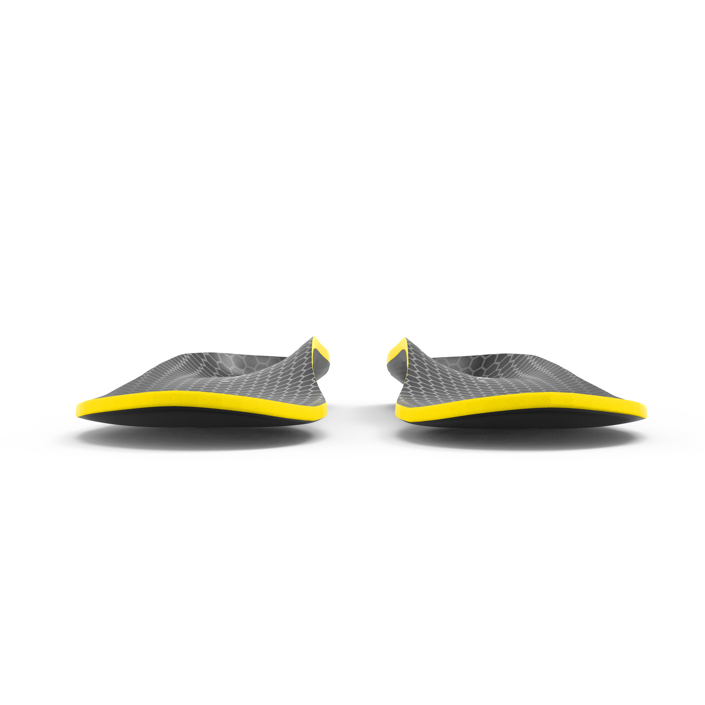 HoneyComb insoles in black with yellow trim, a pair angled toward the camera