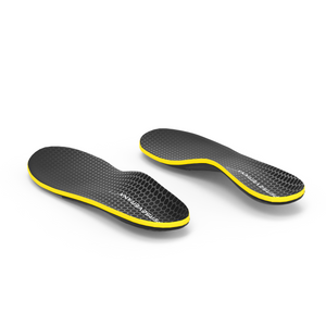 HoneyComb insoles, one standing and one flat, showing the top cover and arch