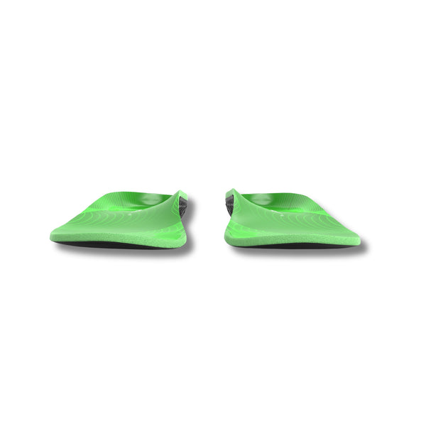 Bouncy insoles in green, a pair angled toward the camera