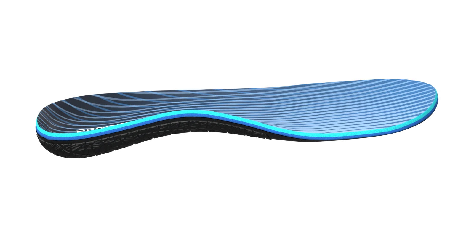 Fusion side profile showing the cushioning above a connected frame that curves beneath the arch and around the heel