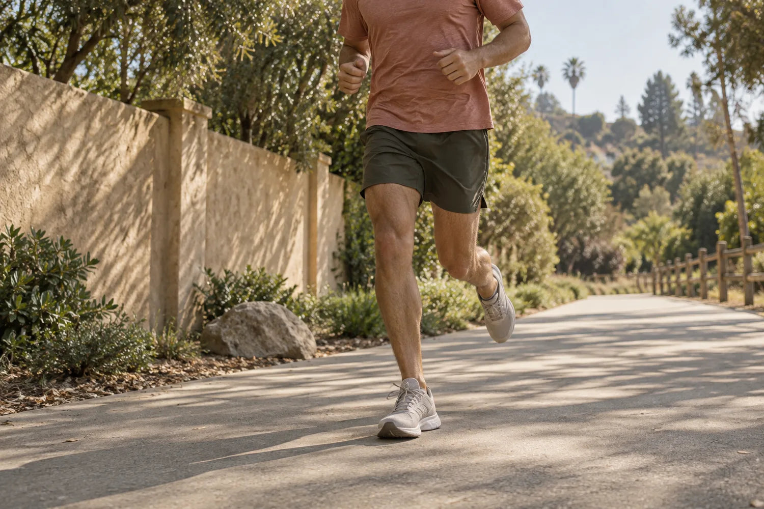 Running photography concept with one foot meeting the path and the other lifting behind